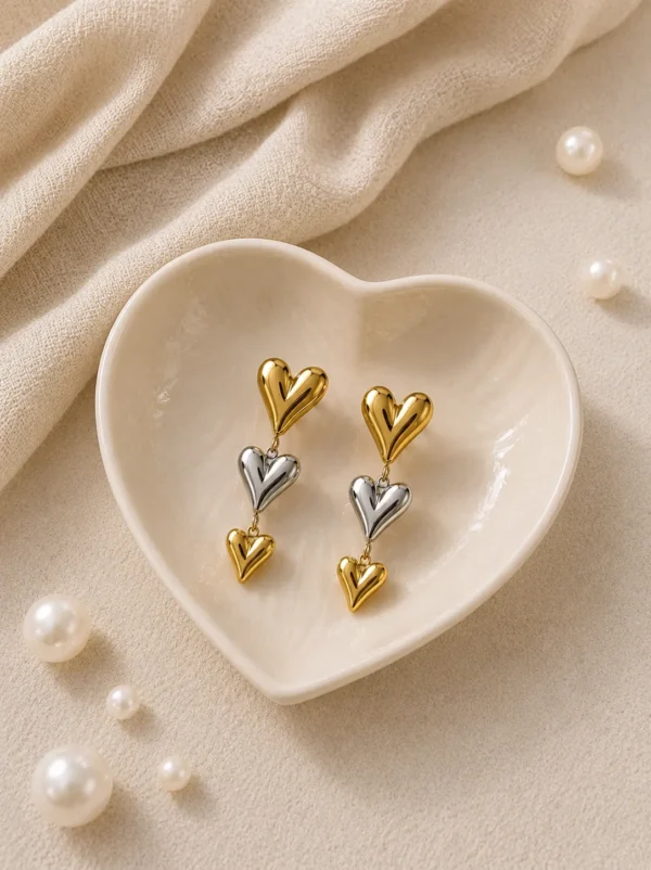 Trio Heart Drop Earring