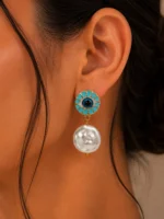 Evil Eye Pearl Drop Earrings
