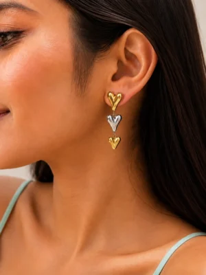Trio Heart Drop Earring