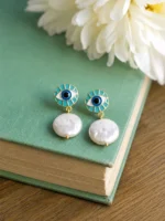 Evil Eye Pearl Drop Earrings