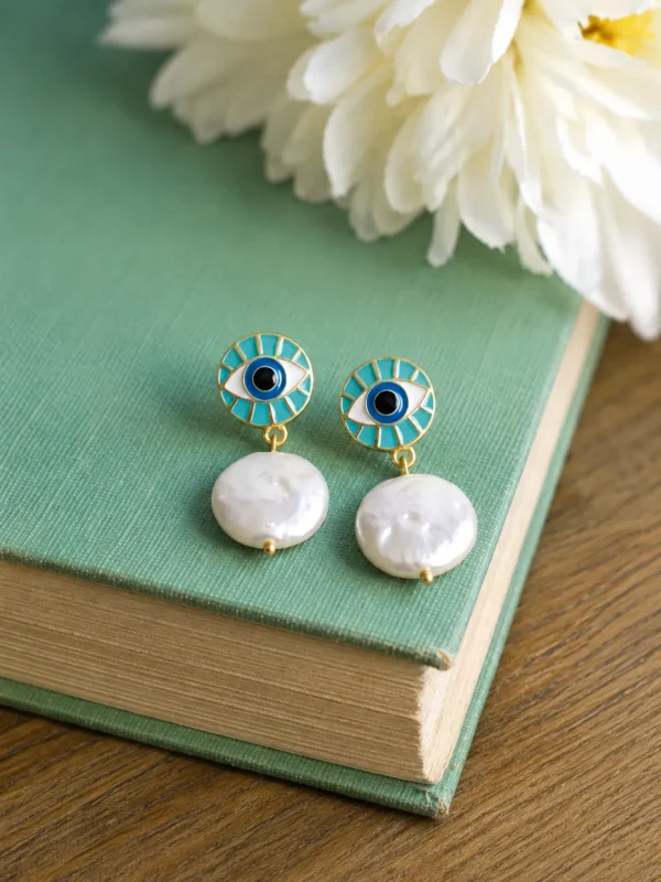 Evil Eye Pearl Drop Earrings