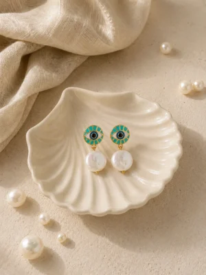 Evil Eye Pearl Drop Earrings