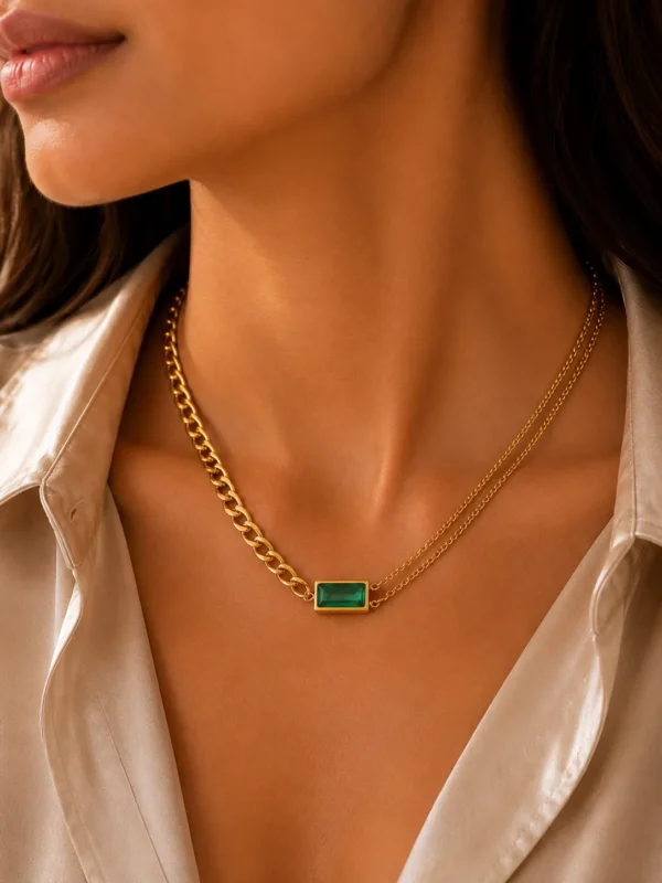 Emerald Double Chain Necklace