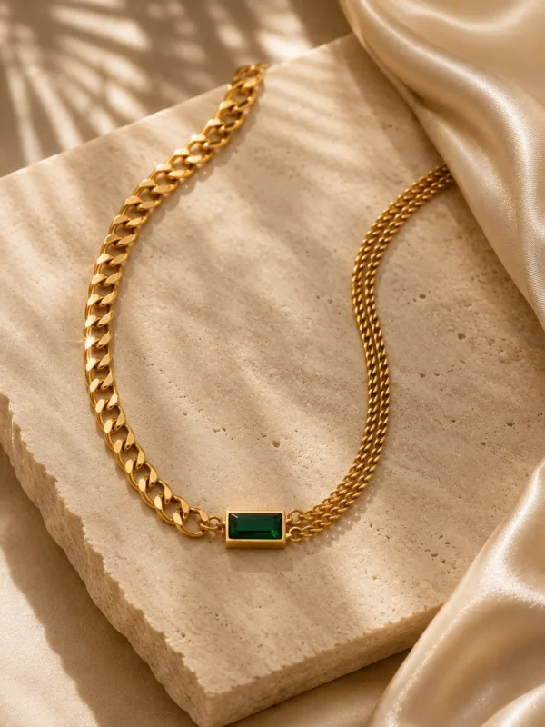 Emerald Double Chain Necklace