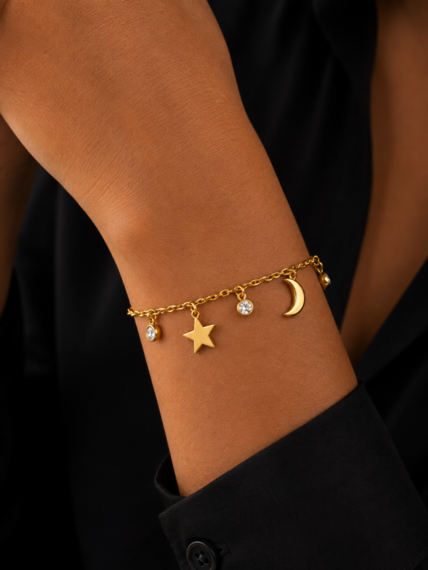 Crescent Moon Star Charm Bracelet
