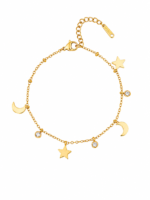 Crescent Moon Star Charm Bracelet