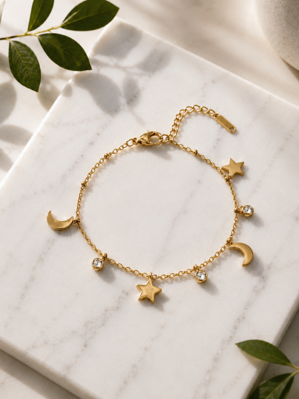 Crescent Moon Star Charm Bracelet