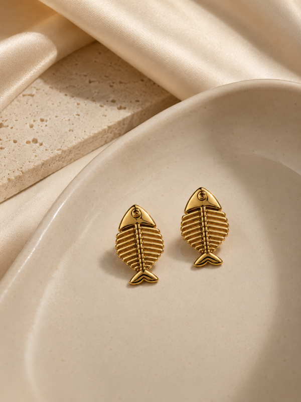 Golden Fish Bone Earrings